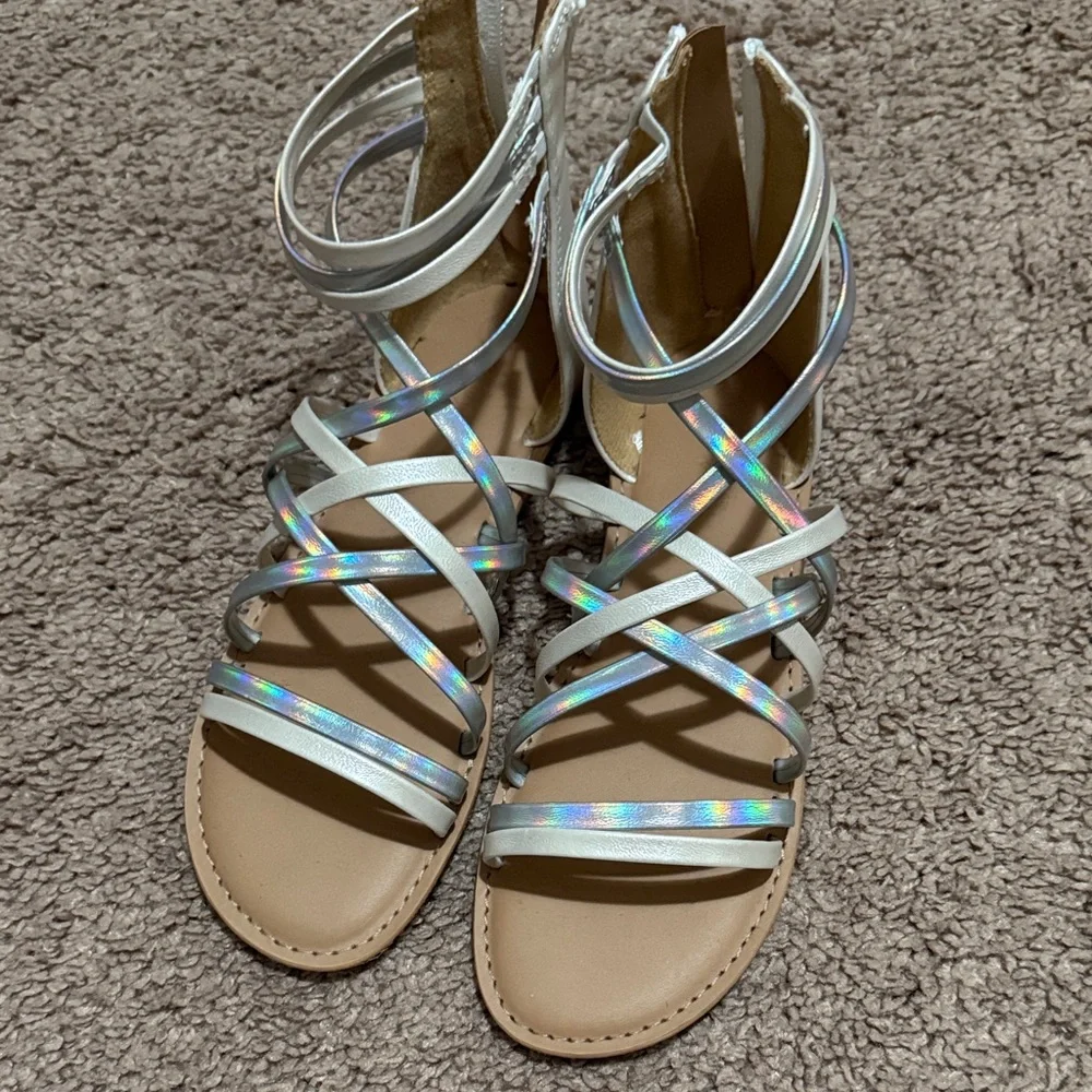 Cat & Jack Iridescent Strappy Gladiator Sandals - Silver